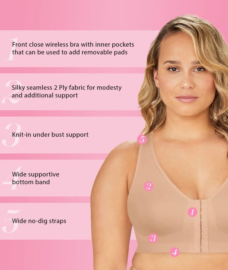 Exquisite Form Fully Seamless Wire-Free Full Coverage Bra with Front Closure - Nude Bras 