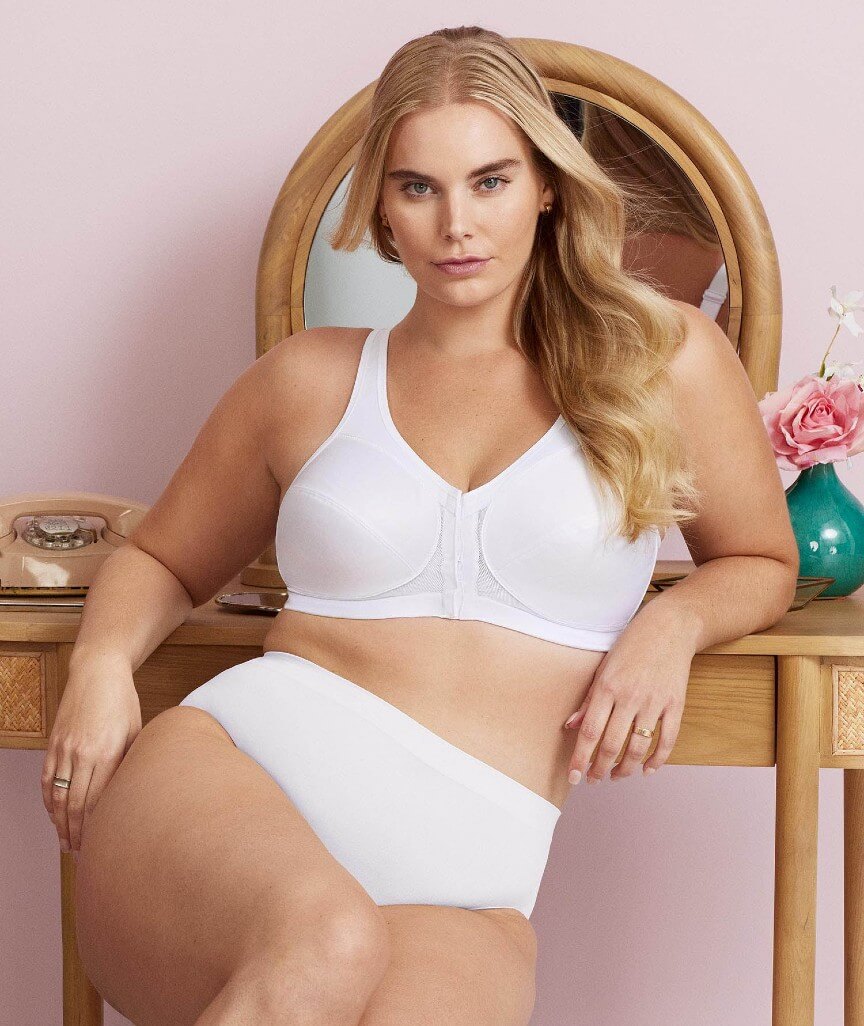 Glamorise Magiclift Front-Closure Posture Back Wire-Free Bra - White