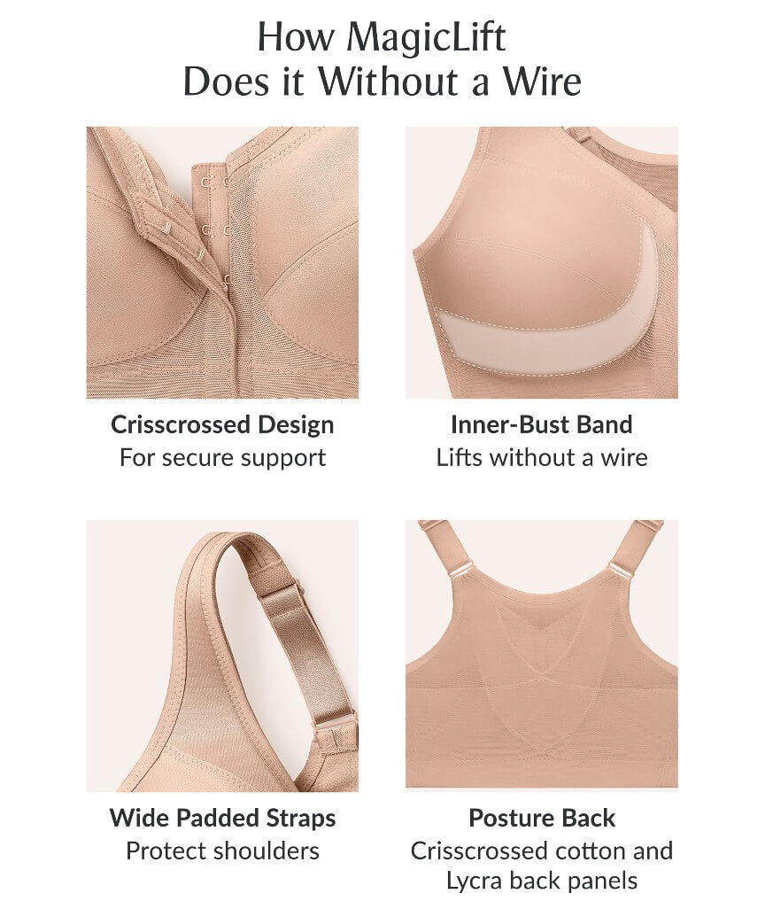Glamorise Magiclift Front-Closure Posture Back Wire-Free Bra - Cafe