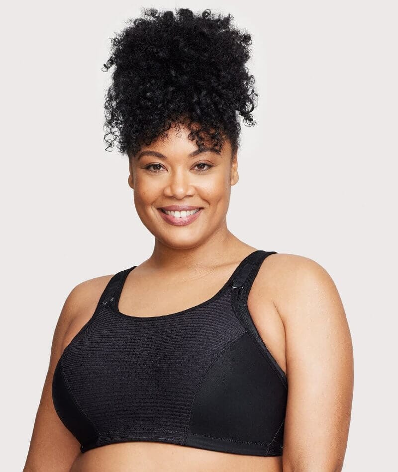 Glamorise Custom Control Wire-Free Sports Bra - Solid Black - Curvy