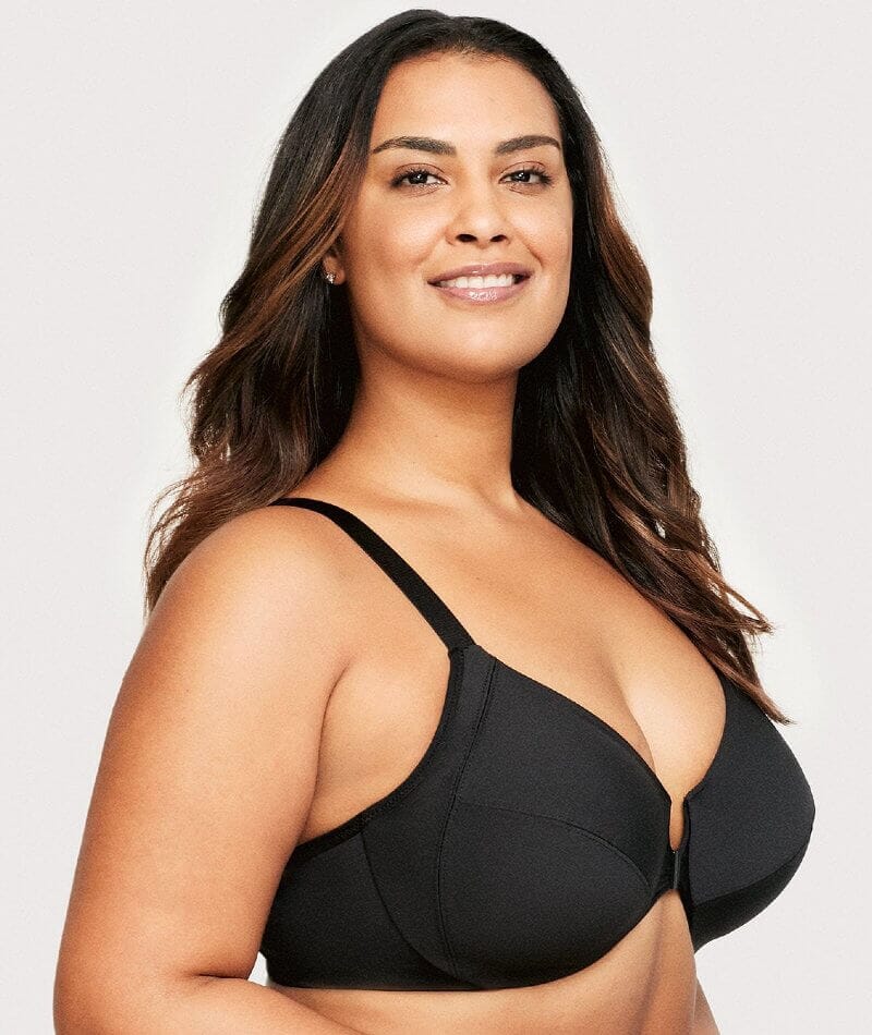 Glamorise Front-Closure Smoothing WonderWire Bra - Black - Curvy