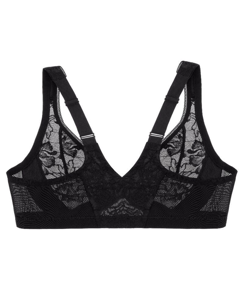Glamorise Lacey T-Back Front-Closure WonderWire Bra - Solid Black Bras 