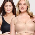 Glamorise Magiclift Front-Closure Posture Back Wire-Free Bra 2 Pack - Black/Cafe