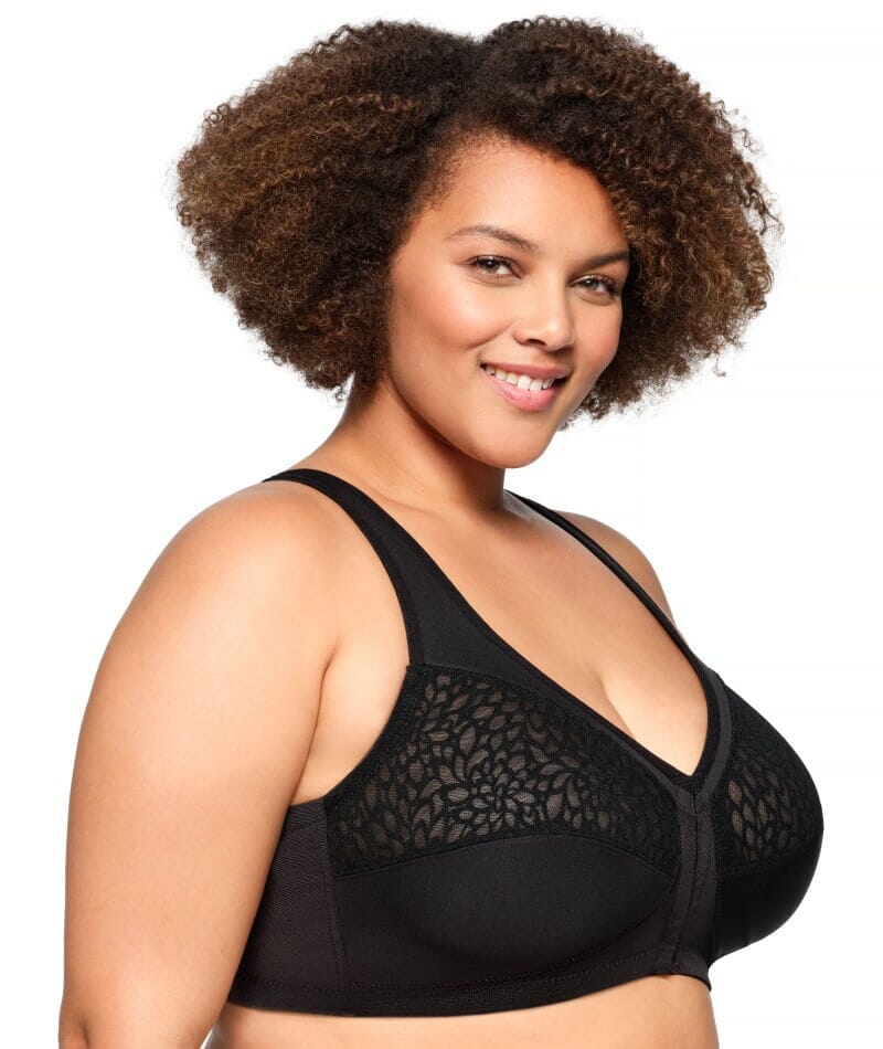 Glamorise MagicLift Wire-Free Front-Closure Racerback Bra - Black Bras 