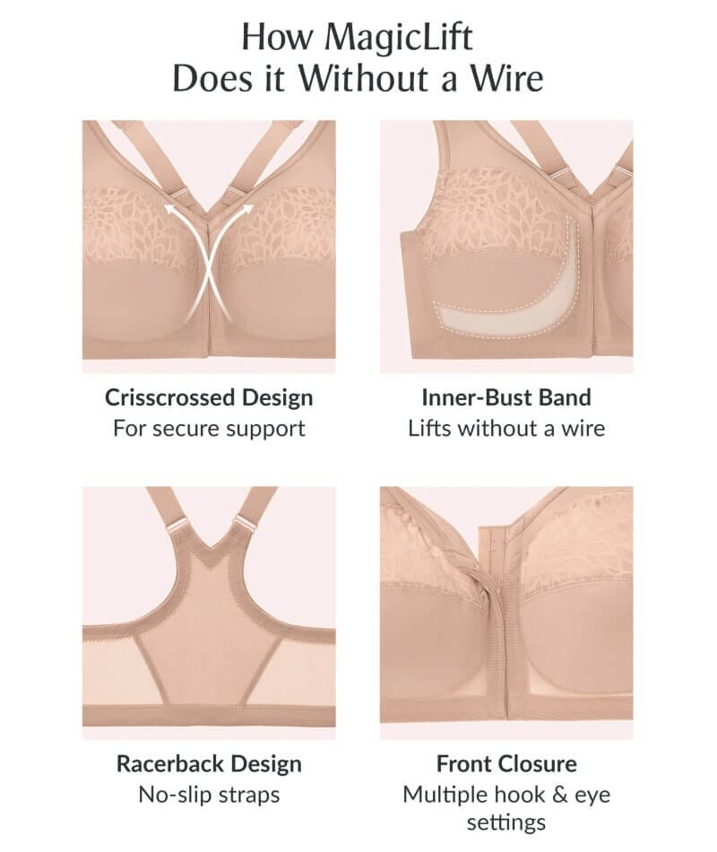 Glamorise MagicLift Wire-Free Front-Closure Racerback Bra - Cafe Bras 