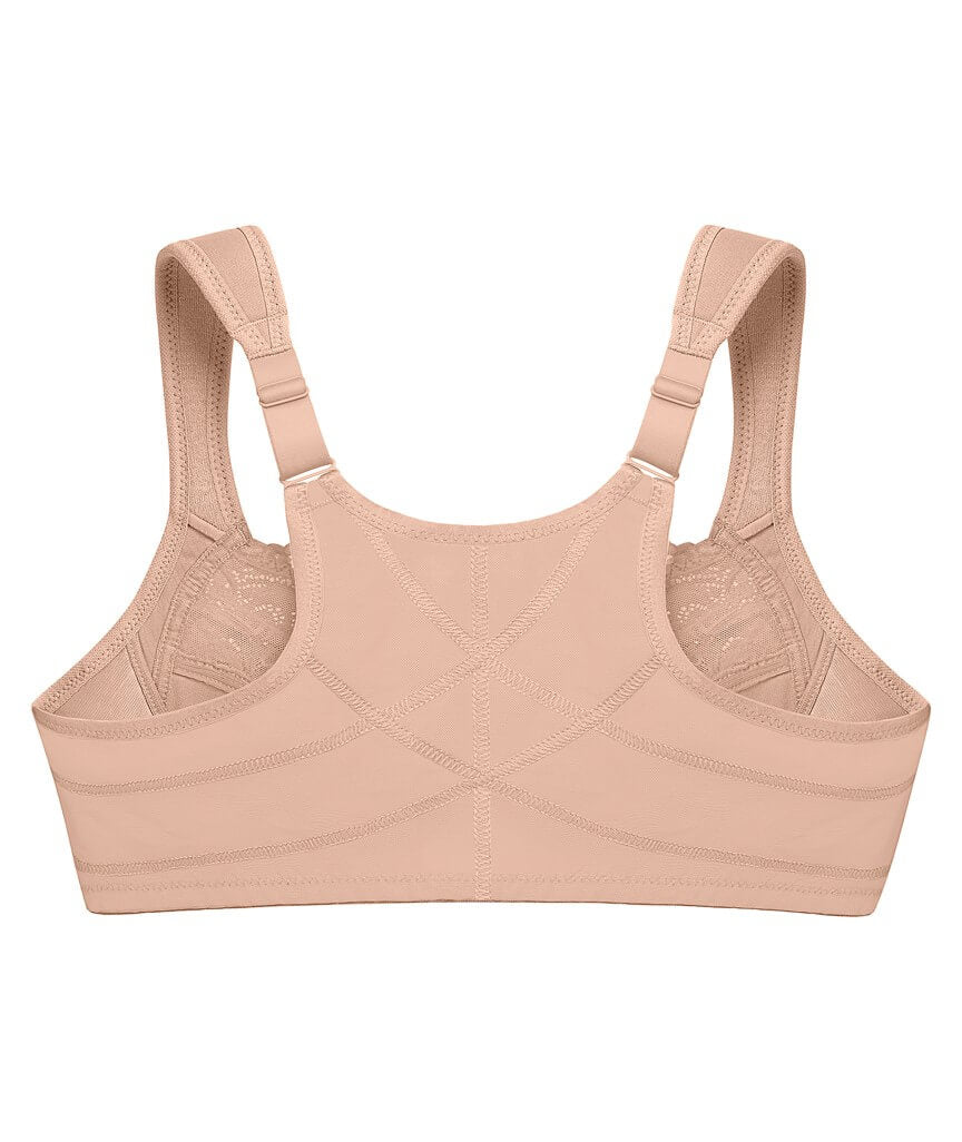 Glamorise WonderWire Front-Closure Posture Back Lace Bra - Cafe