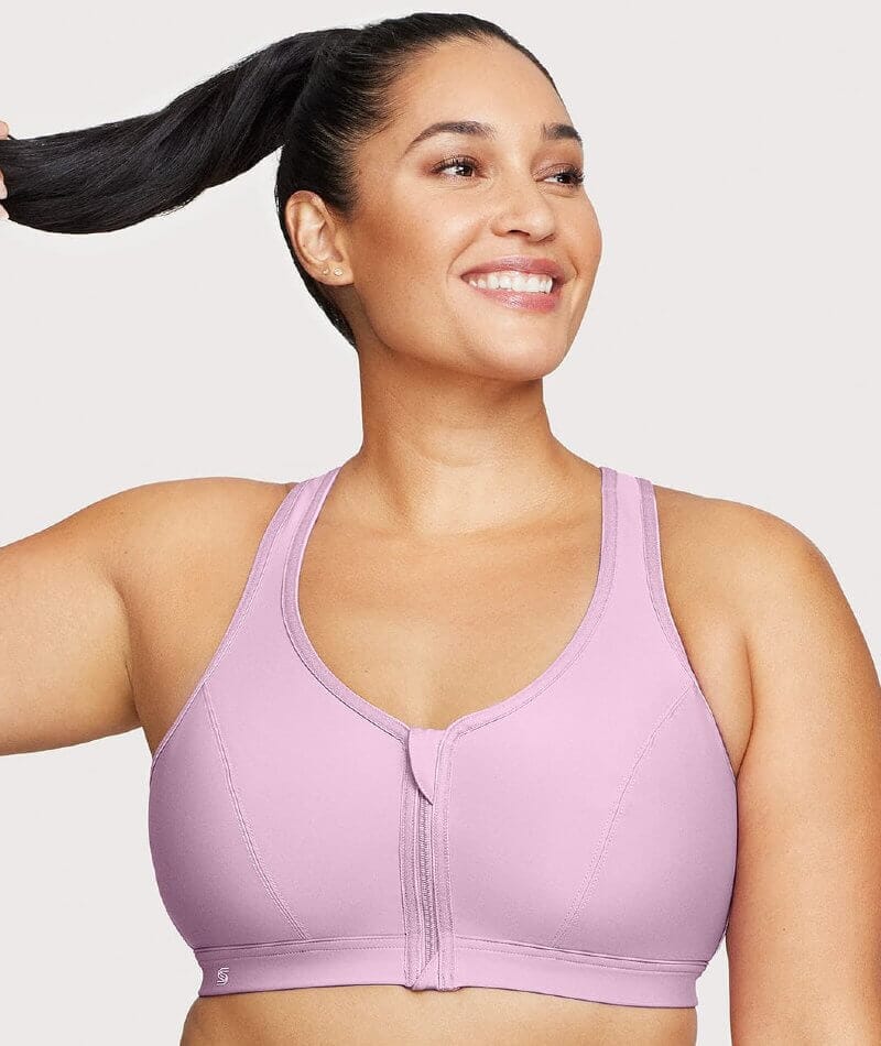 Glamorise Zip Up Front-Closure Wire-Free Sports Bra - Lavender Bras 