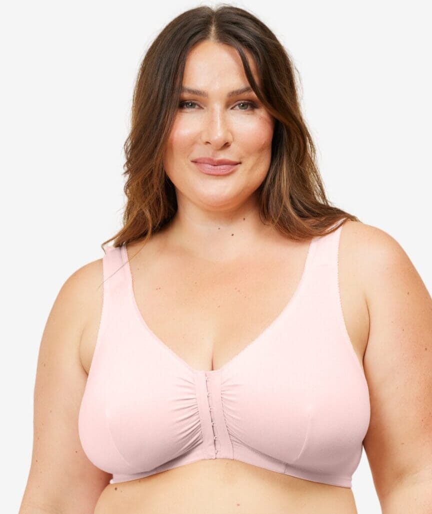 Leading Lady The Meryl Cotton Front Opening Wire-free Leisure Bra - Soft Pink Bras 
