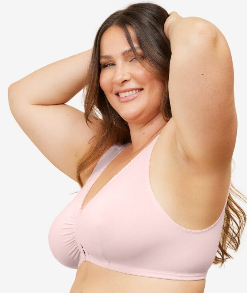 Leading Lady The Meryl Cotton Front Opening Wire-free Leisure Bra - Soft Pink Bras 