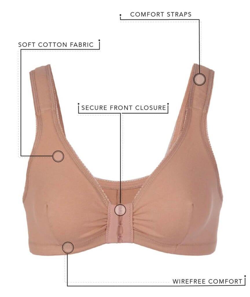 Leading Lady The Meryl Cotton Front Opening Wirefree Leisure Bra - Warm Taupe Bras 