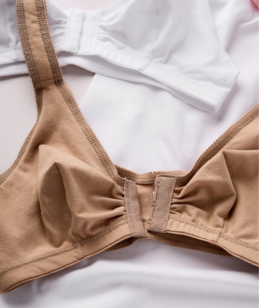 Leading Lady The Meryl Cotton Front Opening Wirefree Leisure Bra - Warm Taupe Bras 