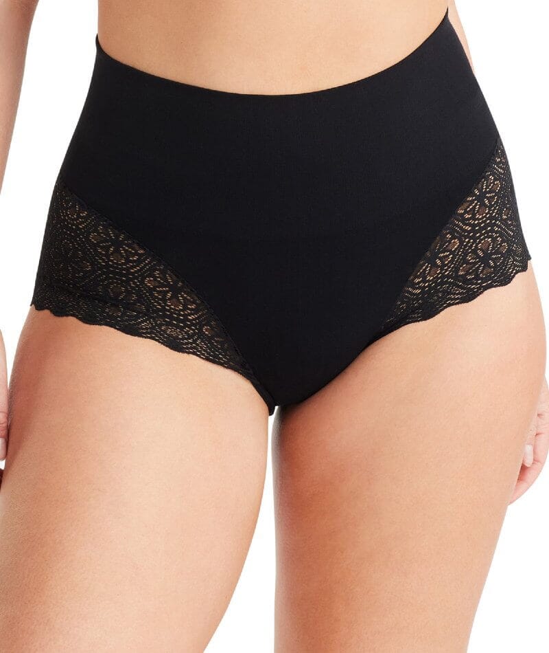 Nancy Ganz Bamboo & Lace Waisted Brief - Black - Curvy