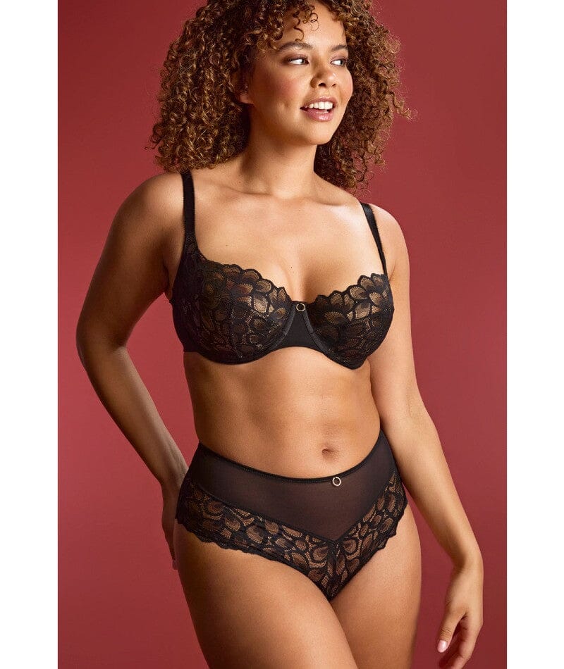 Panache Allure Underwired Demi Balcony Bra - Black / Latte Bras 