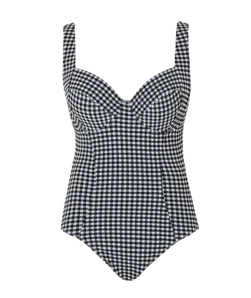Panache Swimwear Gingham Paloma Balconnet Underwire One Piece Swimsuit - Black Gingham Swim 