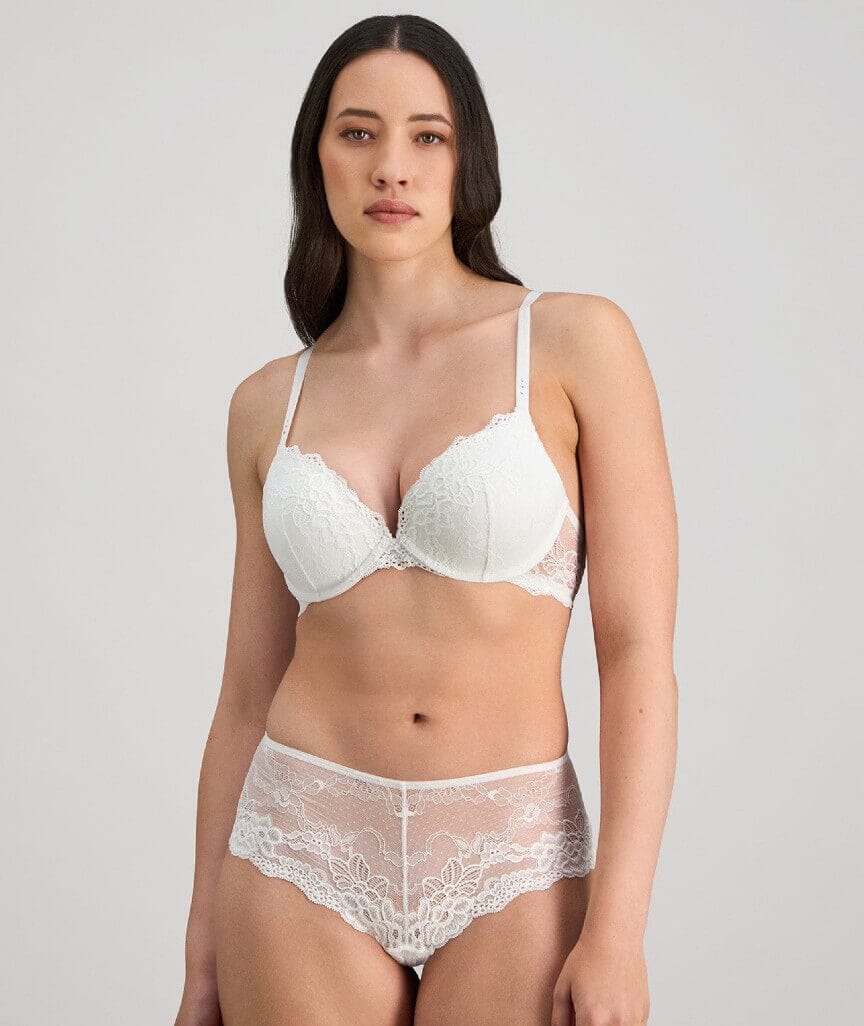 Pleasure State My Fit Lace Graduated Push-Up Plunge Bra - White Bras 