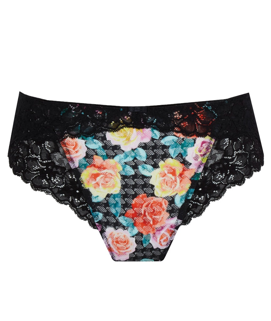 Panache Envy High Waist Brazilian Brief - Black Rose