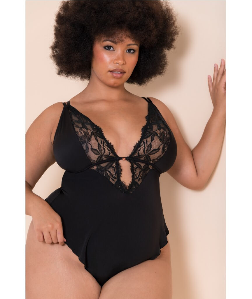 Scantilly Embrace Stretch Lace Teddy Bodysuit - Black