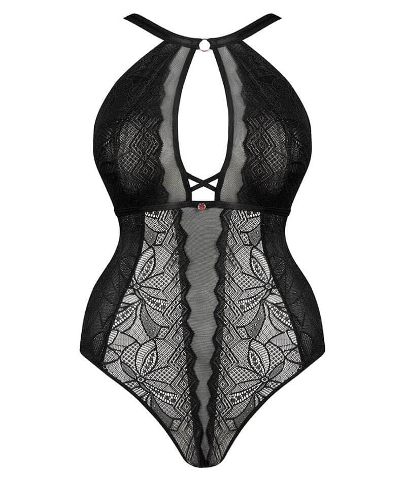 Opulence Basque Scantilly Opulence Stretch Lace Bodysuit - Black - Curvy