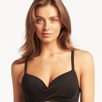 Sea Level Eco Essentials Cross Front Moulded Underwire Bikini Top - Black