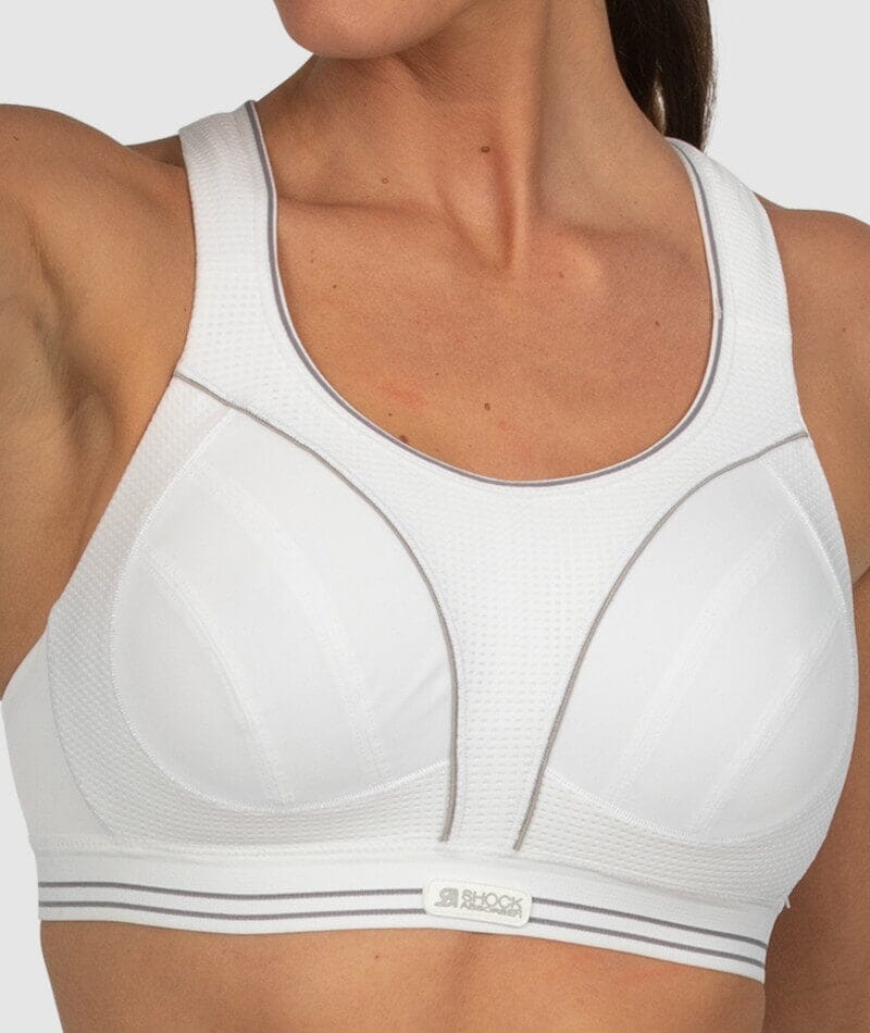 Shock Absorber Ultimate Run Wire-Free Racerback Sports Bra - White/Silver Bras 