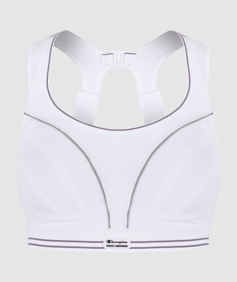 Shock Absorber Ultimate Run Wire-Free Racerback Sports Bra - White/Silver Bras 
