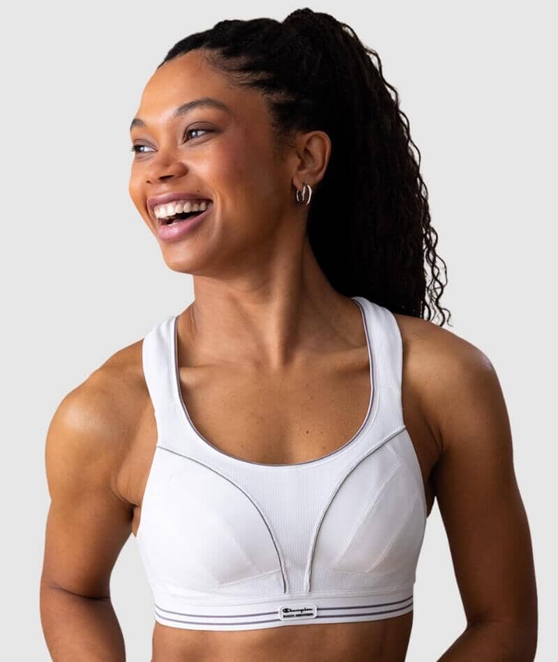 Shock Absorber Ultimate Run Wire-Free Racerback Sports Bra - White/Silver Bras 