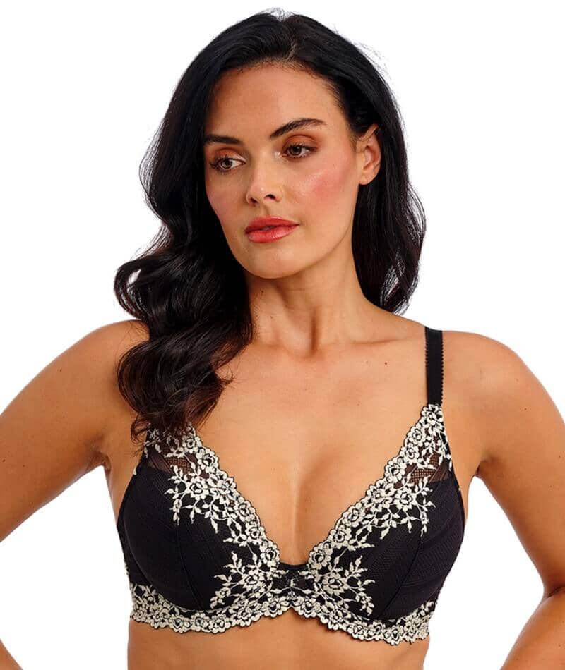Wacoal Embrace Lace Plunge Underwire Bra - Black Bras 