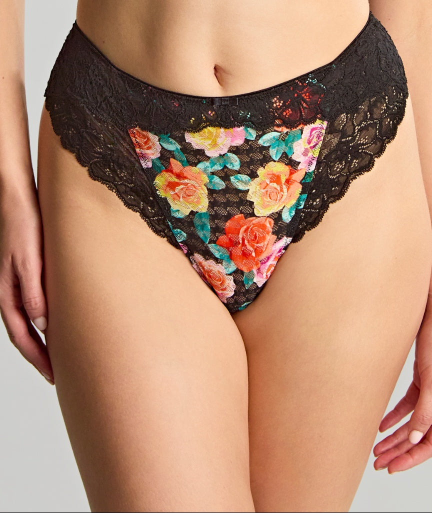 Panache Envy High Waist Brazilian Brief - Black Rose