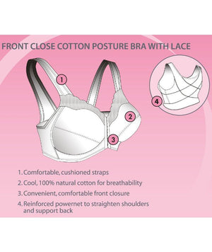 thumbnailExquisite Form Fully Front Close Cotton Posture Bra With Lace - Nude Bras 