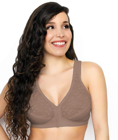 Exquisite Form Fully Front Close Posture Bra With Lace - Walnut Bras