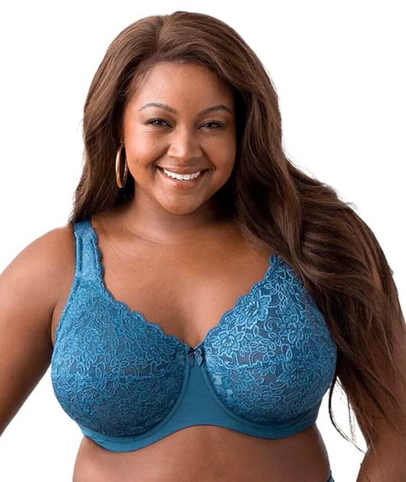 Elila Full Coverage Stretch Lace Underwired Bra - Teal - Curvy