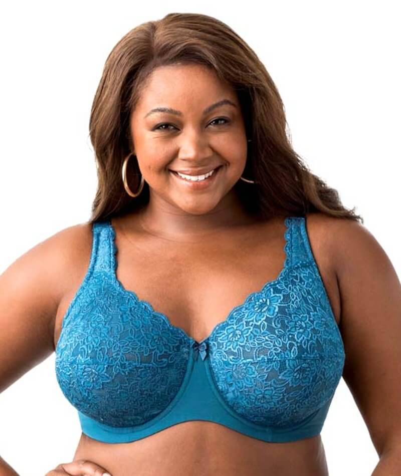 Elila Full Coverage Stretch Lace Underwired Bra - Teal - Curvy
