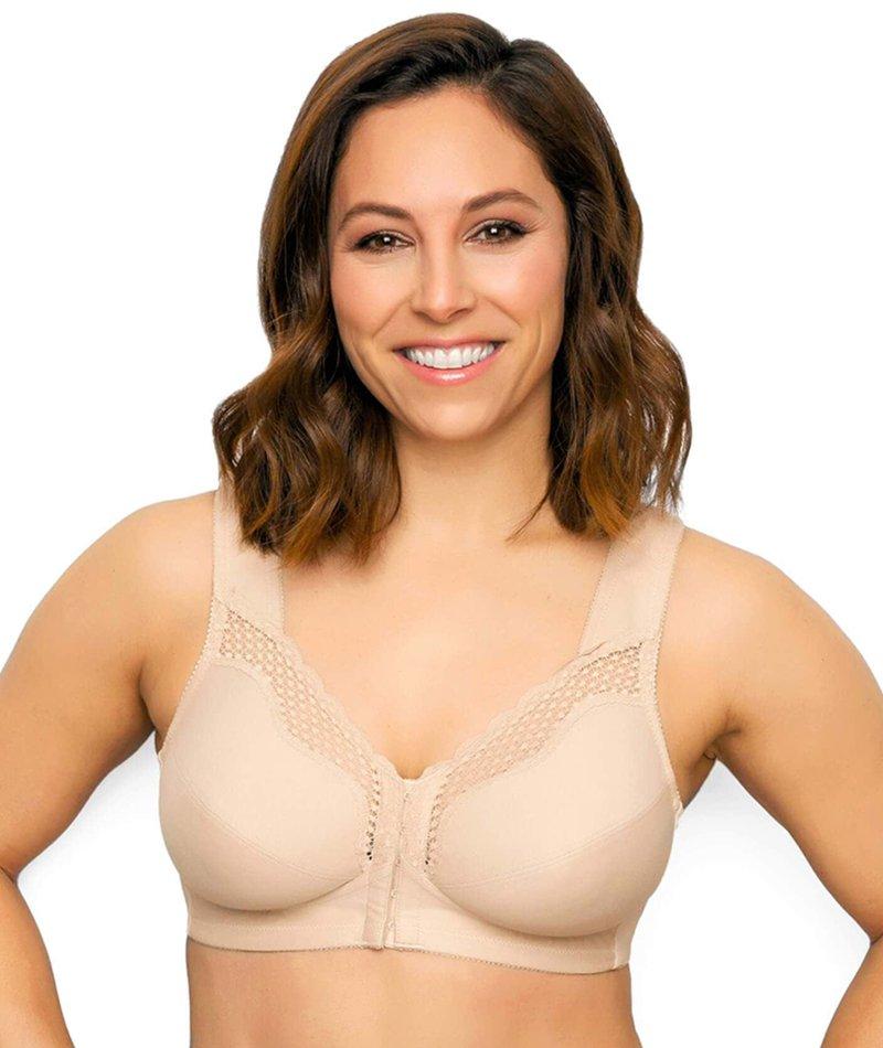 Exquisite Form Fully Front Close Cotton Posture Bra With Lace - Nude Bras 