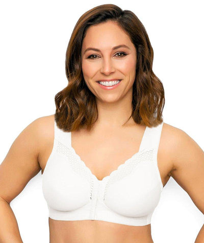 Exquisite Form Fully Front Close Cotton Posture Bra With Lace - White Bras