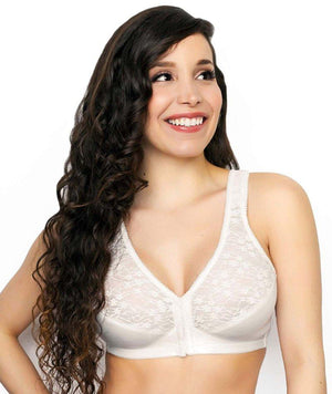 thumbnailExquisite Form Fully Front Close Posture Bra With Lace - White Bras 