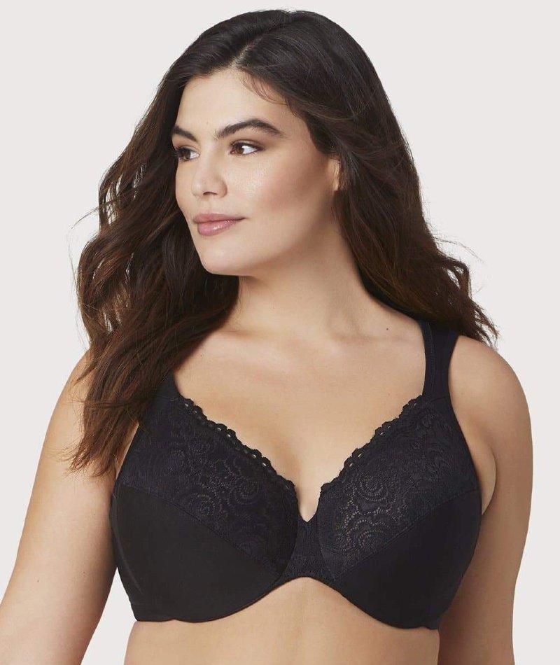 Glamorise Low Cut WonderWire Lace Bra - Black - Curvy