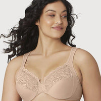 Glamorise Low Cut WonderWire Lace Bra - Cafe