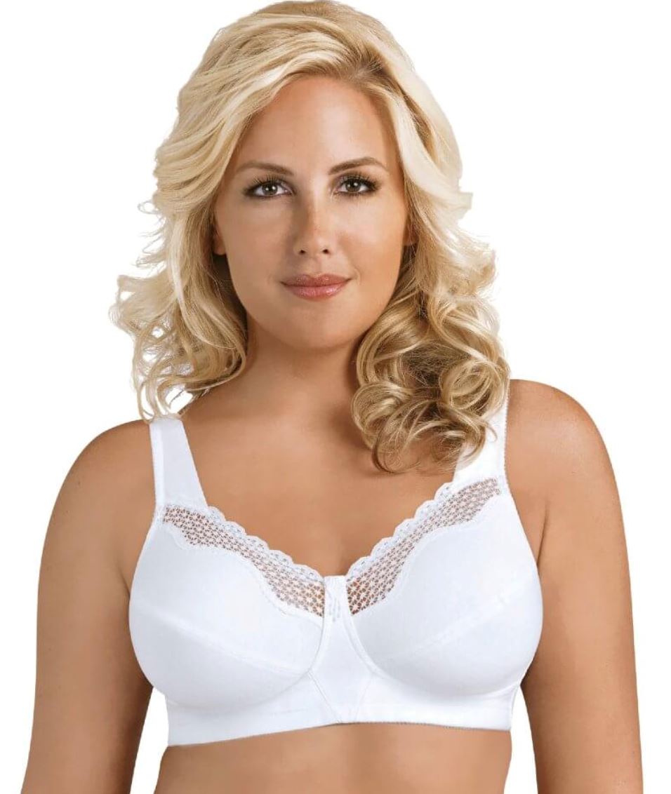 Exquisite Form Fully Cotton Soft Cup Wire-Free Bra With Lace - White - Curvy