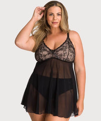 Ava & Audrey Candice Mesh & Lace Babydoll - Black