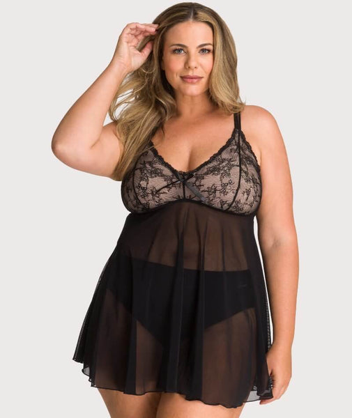 Ava & Audrey Candice Mesh & Lace Babydoll - Black - Curvy Ava & Audrey Candice Mesh & Lace Babydoll - Black - Curvy
