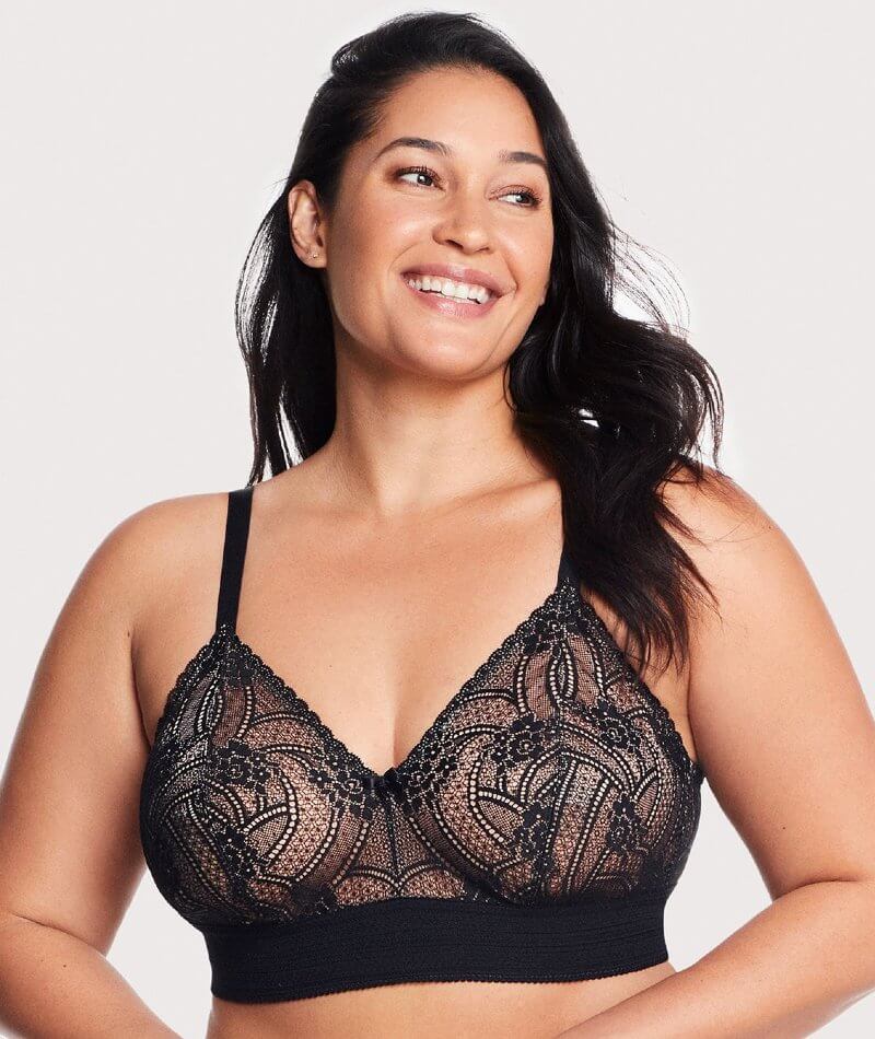 Glamorise Bramour Gramercy Luxe Lace Wire-Free Bralette - Black - Curvy