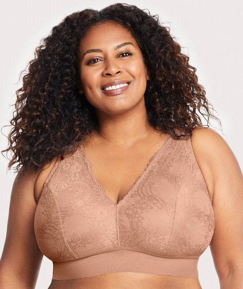 Glamorise Bramour Lexington Lace Plunge Wire-Free Bralette - Cappuccino