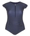 Capriosca Frill Sleeve One Piece Swimsuit - Navy & White Dots Swim