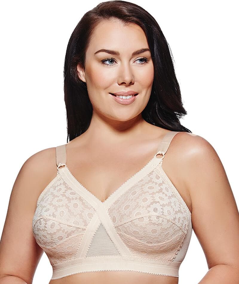 Playtex Cross Your Heart Wirefree Lace Bra P10152 in Beige - Curvy