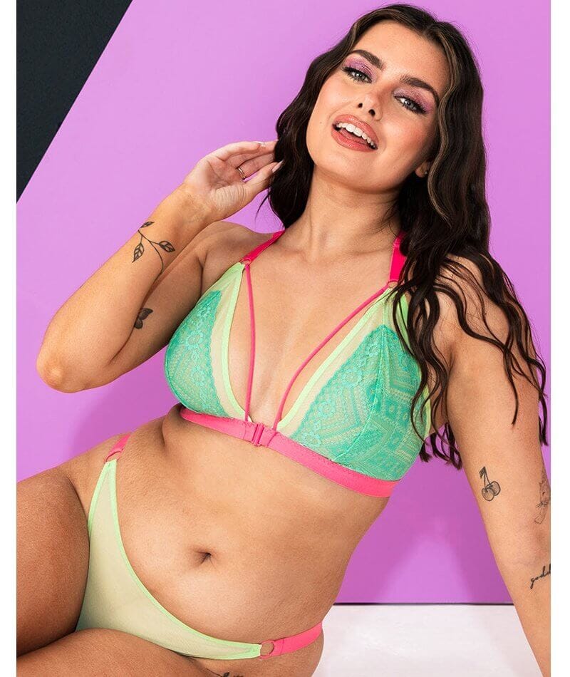Curvy Kate Front and Centre Wire-free Bralette - Mint/Pink Green