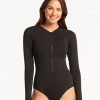 Sea Level Eco Essentials Long Sleeve A-DD Cup One Piece Swimsuit - Black