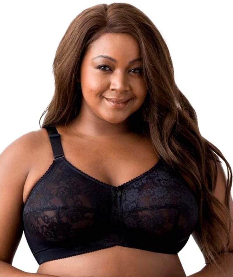 Elila Embroidered Lace Wire-Free Bra - Black - Curvy