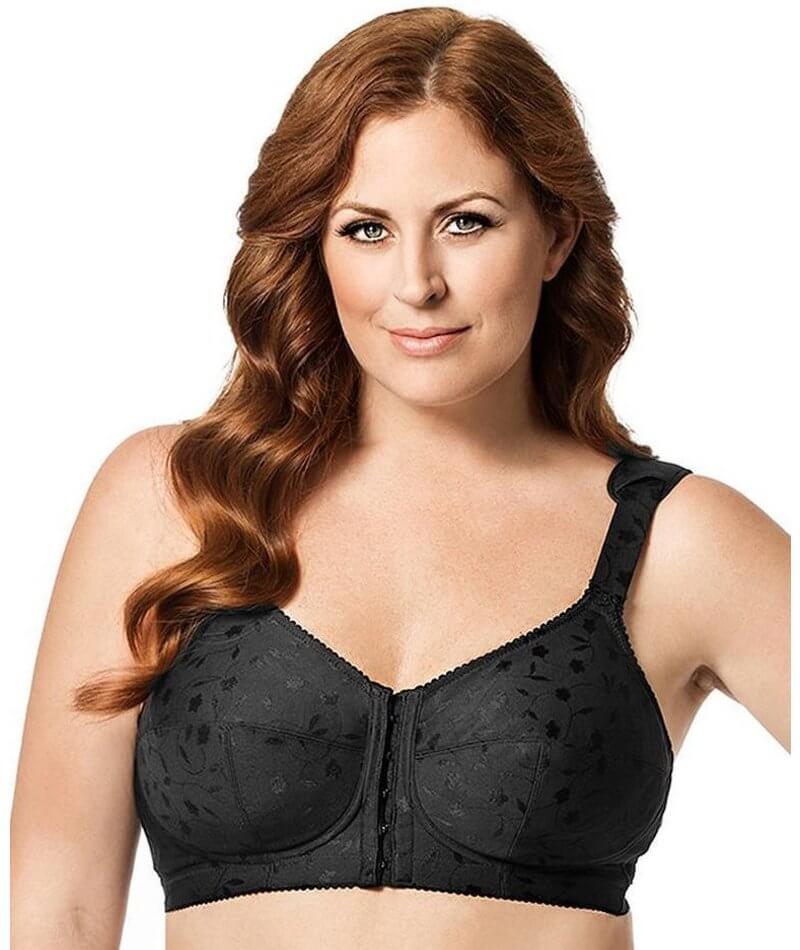 Elila Front Opening Wire-Free Posture Bra - Black - Curvy