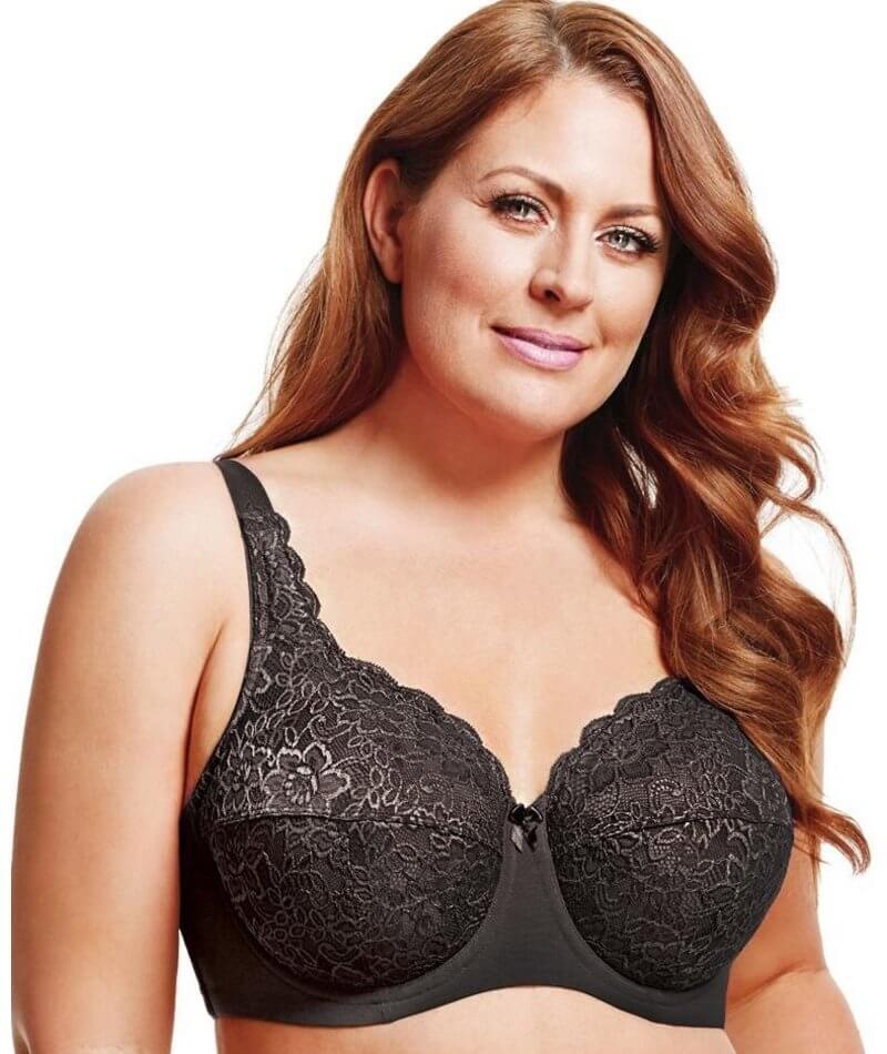 Elila Full Coverage Stretch Lace Underwired Bra - Black - Curvy