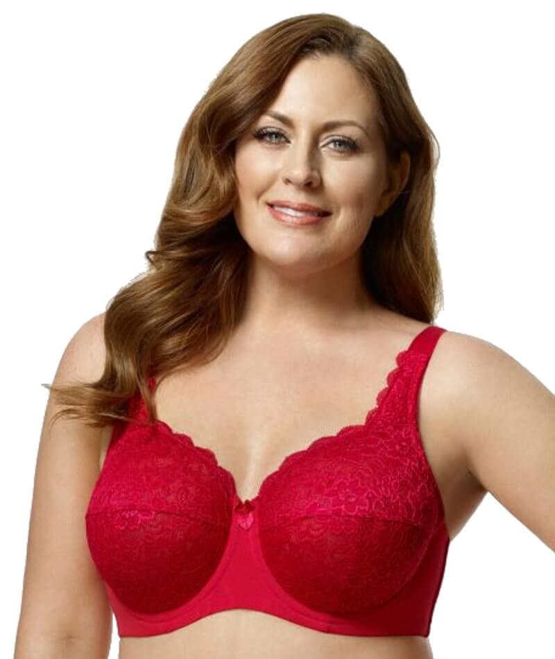 Elila Full Coverage Stretch Lace Underwired Bra - Red - Curvy